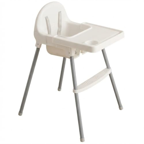 Trona Evolutiva Bebé Portátil Blanca Silla Comer Reclinable Espreguiçadeira | Bandeja amplia y extraíble - Arnés de seguridad - Estructura estable - Montaje rápido - Fácil de limpiar - Blanco