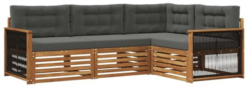 vidaXL Outdoor-Sofagarnitur mit Kissen 4 pcs Natur und Anthrazit, Patio Lounge, modernes Outdoor-Sofa, wetterbeständige Eckbank, robuster Gartenmöbel, Bequeme Terrassenbestuhlung
