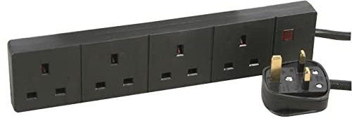 Pro Elec 4 Way Extension Lead with Neon, 10m Black