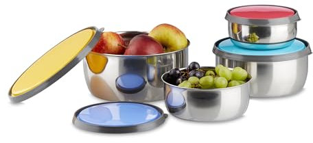 Relaxdays Bol mélangeur avec couvercle lot de 4 saladiers en inox plusieurs tailles plusieurs couleurs