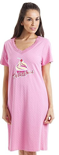 Camille Womens Nightdresses Smooth Soft 100% Cotton - Short Sleeved Breathable & Lightweight Summer Nighties - Pink Delicious Ice Cream - 14-16