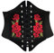 ELASTIC CINCHED WIDE CORSET BELT RED, BLACK & WHITE (Large, Black with Red Rose)
