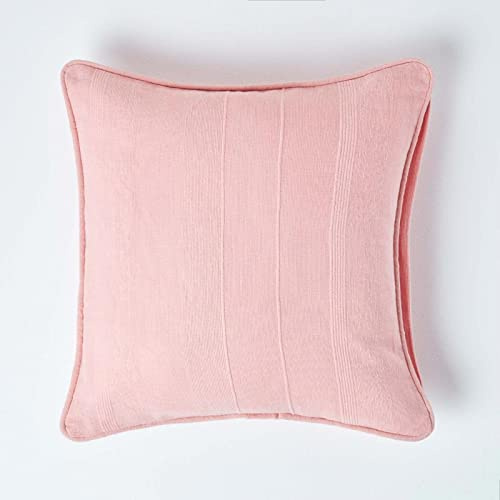 HOMESCAPES Rajput Ribbed Cushion Cover 18 x 18 Inches (45 x 45cm) Pink 100% Cotton Coordinating with Rajput Throws and Curtains Easy care Washable at home