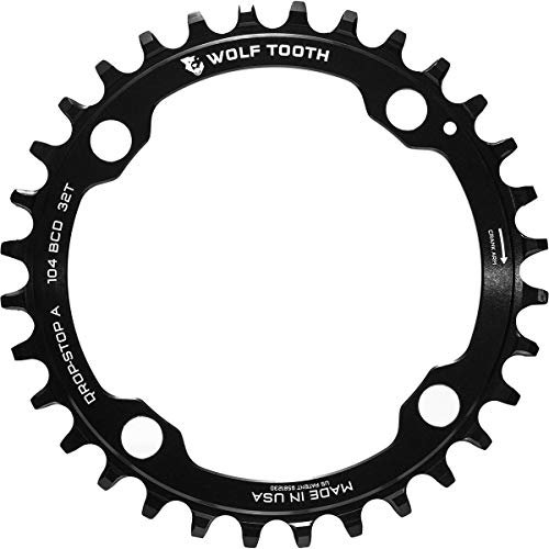Wolf Tooth Components Drop-Stop Kettenblatt: 38T, für Shimano XT 8000 Kurbelgarnituren mit 96 asymmetrischen BCD, schwarz