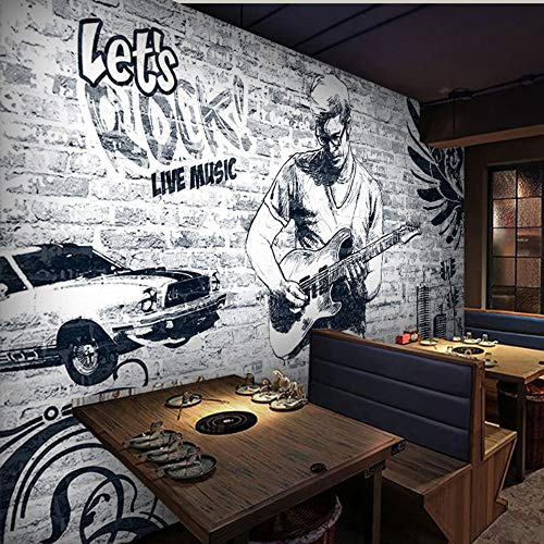 Home Bar Decoration Wall Papers Vintage Brick Wall Music Graffiti Photo Wall Paper Paintings Mural Self-Adhesive Vinyl/Silk Wallpaper, 200 x 140