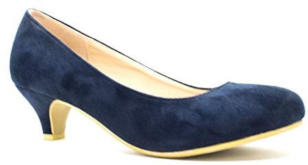 Ladies Womens Low Kitten Heel Work Court Evening Girls Shoes Pumps Size 3-12 (6 UK, Navy Suede)