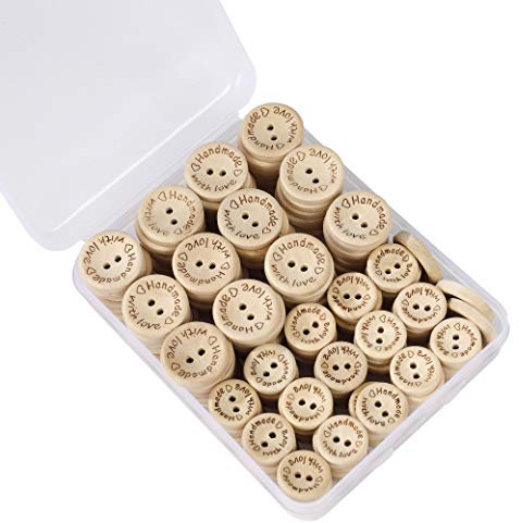 HONGXIN-SHOP Knöpfe Runde Holzknöpfe Handmade with Love Kleine Knöpfe für Nähen Handwerk Scrapbooking und DIY Handgefertigte Verzierung 15mm 20mm 150 Stück
