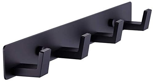 BOOKARROW 4 Matte Black Bathroom Towel Hooks - Wall Mount Screw Fixed Door Hook - Heavy Duty Coat Hanger - Stainless Steel Robe Rack in Bedroom or Kitchen 410B