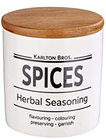 BUTLERS Vorratsdose Spices 250ml- KARLTON BROS.- Kräuterbehälter aus Porzellan mit Holzdecke, Küchenzubehör im Landhausstil, Vintage Deko für Küchenorganisation und Aufbewahrung von Gewürzen