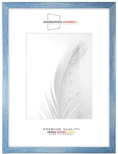 Duisburger-Rahmen24 DR24 40x60 Bilderrahmen (Hellblau) nach Maß, 35 mm breiter MDF Holzrahmen inkl. entspiegelter Anti-Reflex Kunstglasscheibe, stabiler Rückwand, Biegestiften und Aufhängern