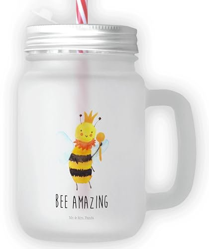 Mr. & Mrs. Panda Trinkglas Mason Jar Biene König - Geschenk, Hummel, Strohhalm Glas, Cocktailglas, Wespe, Mason Jar Trinkglas