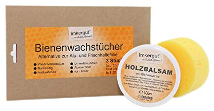 Cum Natura Imkergut Bienenwachs Haushalt Set - Bienenwachstücher und Holzpflege