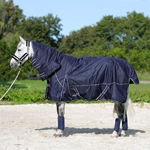 Horsenjoy Pferdedecke Regendecke Winterdecke Outdoordecke Paddockdecke mit Halsteil 300g 200g Füllung Aspen (125 cm, 200 g dunkelblau)