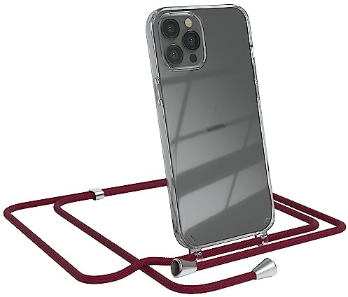 EAZY CASE Handykette kompatibel mit iPhone 12 Pro Max Handyhülle mit Umhängeband, Handykordel mit Schutzhülle, Silikonhülle, Hülle mit Band, Stylische Kette für Smartphones, Burgunder Rot