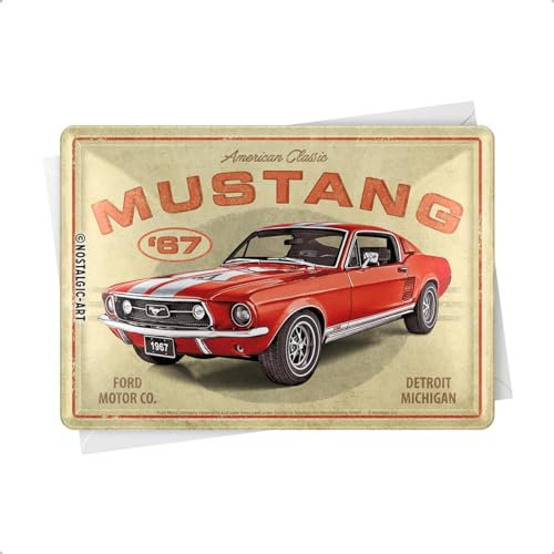 Nostalgic-Art Retro Blechpostkarte, 10 x 14 cm, Ford Mustang – GT 1967 Red – Geschenk-Idee für Ford-Zubehör Fans, Original Lizenzprodukt (OLP), Postkarte aus Metall, Mini-Blechschild als Grußkarte
