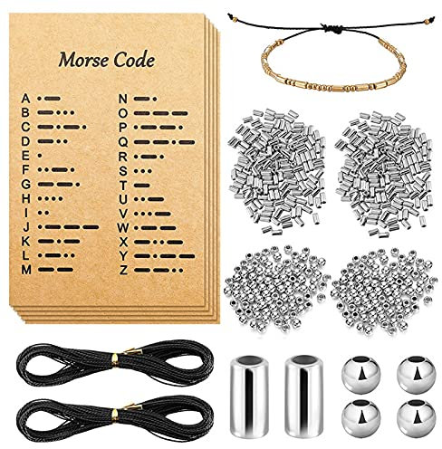 XINHE DIY Morsecode Armbandherstellung Set, Morsecode Decodierkarte Handgemachte Perle verstellbare Armbänder für DIY Schmuckherstellung,Silber