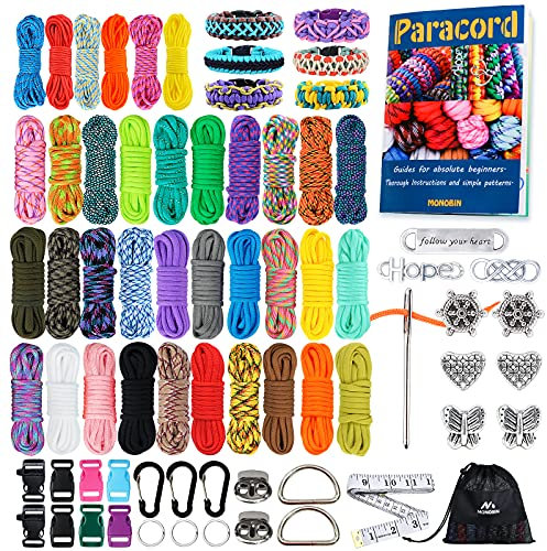 MONOBIN 36 Colors Paracord Kit - 4mm & 2mm Micro Paracord Rope Combo with Accessories for Making Bracelets, Lanyards, Dog Collars