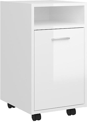 vidaXL Beistellschrank mit Rollen Rollcontainer Bürocontainer Büroschrank Standschrank Schreibtischcontainer Hochglanz-Weiß 33x38x60cm Holzwerkstoff