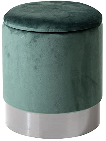 Home4You Sitzhocker Polsterhocker Fußhocker mit Stauraum und Deckel | Samt | Dunkelgrün | Ø 31 cm x H 39 cm