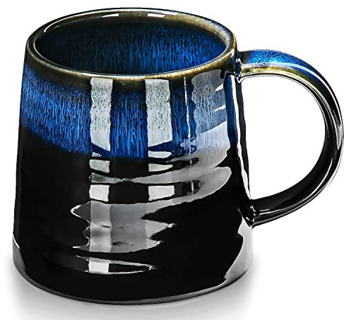 Grande tasse à café et à cappuccino, tasse à café en porcelaine, avec anse, tasse à cappuccino, thé (bleu)