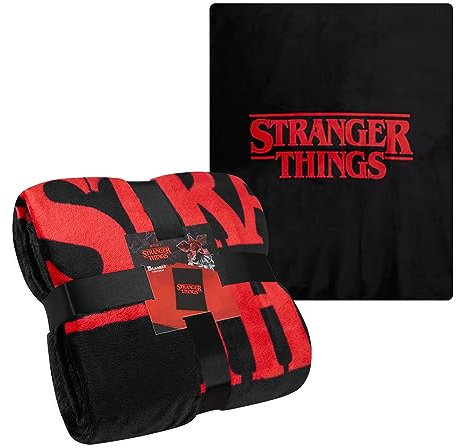Stranger Things Manta Polar, Mantas para Sofá, Accesorios Oficiales, Mantitas Plaid Polar Extra Suave 150x130cm(Rojo/Negro)