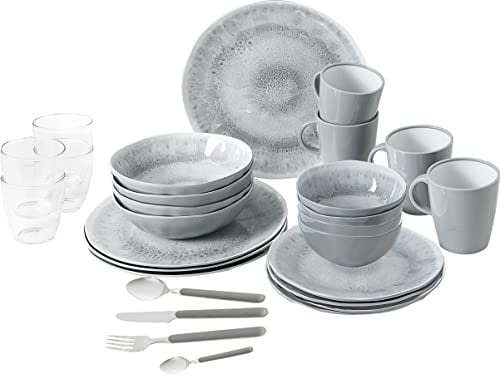 BRUNNER 0830150N.C5X - Juego de platos, vasos, cuencos, tazas irrompibles de melamina Stonetouch 40 unidades, todo incluido VIP Pearl
