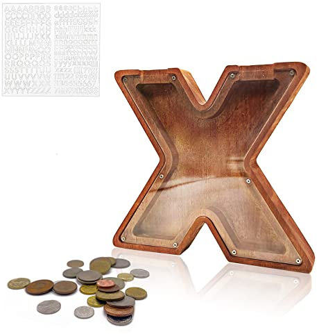 MEDOYOH Groß X Spardose Holz Buchstabe, 23CM/9IN Buchstaben Spardose Holz Alphabet Sparbox Münzen Sparschwein Hochzeit für Erwachsene Kinder Geburtstagsgeschenk