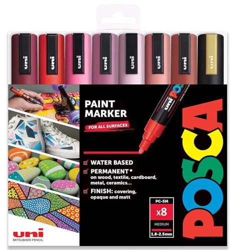 Posca - PC-5M - Rotuladores de pintura artística - 1,8-2,5 mm - Juego de 8 unidades en caja de regalo
