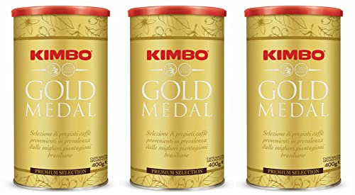 Kimbo Gold Medal, Caffe Macinato in Latta Richiudibile con Tappo 400gr - Formato Restyling 2023 [3 Lattine]