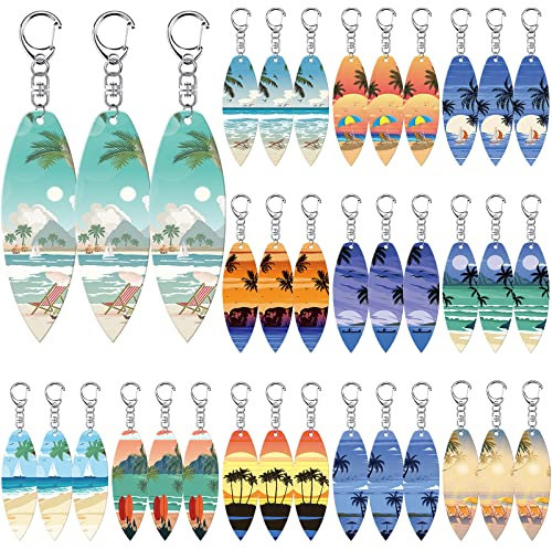 Bucherry Lot de 36 porte-clés en bois pour fête d'été, planche de surf, tortue de mer, cocotier, chrétien, religieux, pour hawaïen, Luau, Floride, Bahamas, souvenirs