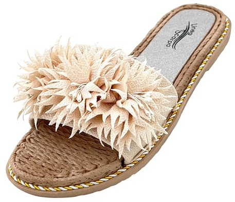 Linea Scarpa - Badeschuhe Pisa - Badepantolette für Frauen mit floralem Dekor - fällt klein aus - beige, 40