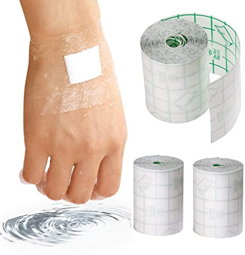 Waterproof Transparent Bandage Film Roll Adhesive Tape Medical Wound Tattoo Aftercare Waterproof Bandage Dressing Plaster Stretch Fixation Tape Anti-Allergic Self-Paste Swimming (3 roll)