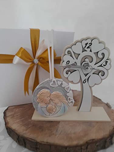 Digiglio Bomboniere Bomboniera Orologio Battesimo Albero della Vita Con Profumatore Sacra Famiglia Glitter Con Box