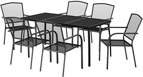 vidaXL Garten Essgruppe 7-TLG., Gartenmöbel Set Tisch 6 Stühle Stapelbar, Sitzgruppe für Garten Terrasse, Gartengarnitur Gartenset, Anthrazit Stahl