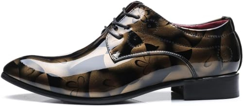 Hitmars Oxford Shoes for Men Derby Shoes Mens Formal Dress Business Lace Ups Shoes Patent Leather Breathable Classic Slip On Brogues Gold 1 Size 10 (Gloi-GH1-GD45-bro)