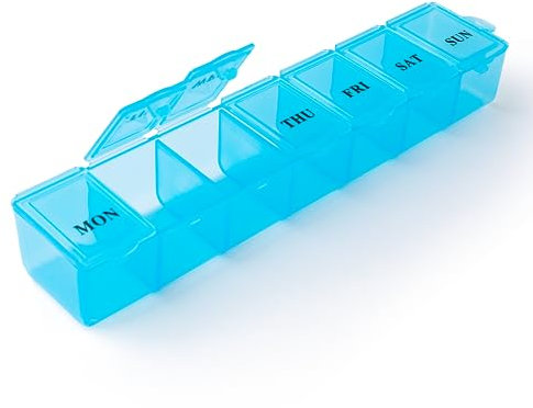 Pill Box Organiser - Pill Boxes 7 Day 1 Times a Day Weekly Medicine Storage Box | Daily Pill Organiser with Dosset Compartments (Blue)