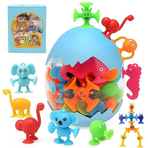 BelleStyle Jouets à Ventouse Silicone, 26 Pièces Jouets de Bain pour Enfants, Jouet d'Aspiration Abeille Animaux Jouets Sensoriels Interactifs Jouets Voyage pour 3 4 5 6 7 Ans Garçons Filles