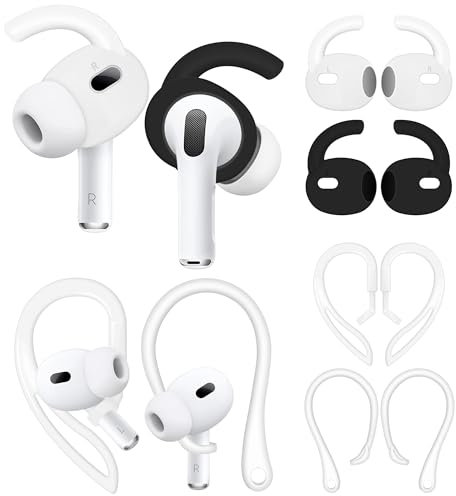 IiEXCEL 4 Paar Anti-Rutsch-Kit kompatibel mit AirPods Pro 2, Silikon-Sport-Ohrbügel und 360° Drehung verstellbare Länge Outdoor-Ohrbügel Griff Ohrstöpsel Flügel Buds Halter für AirPod Pro 2nd - 4X1