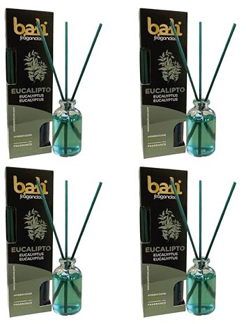 Set di 4 fragranze Bali Profumatori Mikado EUCALIPTO Diffusore con bastoncini di rattan per il tuo soggiorno, sala da pranzo o qualsiasi stanza della tua casa, fragranze selezionate, aromaterapia,