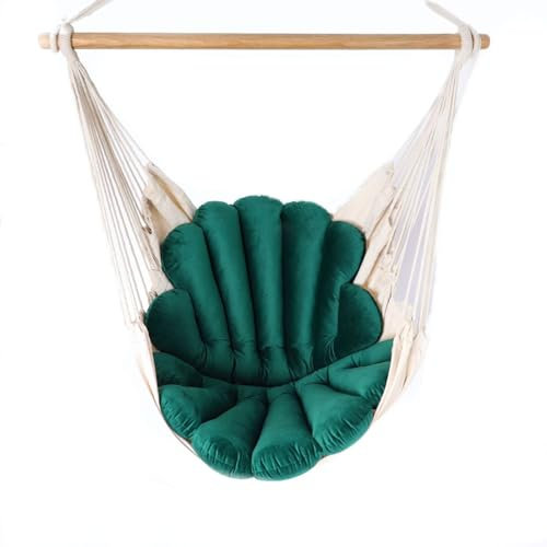 Love Gifts® Hängesessel mit 2 Kissen Muschelform und Deckenhaken-Kit 130/100 cm - 150kg Belastbar, Hängestuhl für Erwachsene & Kinder, Hängesitz Aufhängung Indoor, Farbe grün