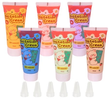 F Fityle 6 Stücke Simulation Whipped Cream Glue Set, DIY Creme Kleber, Cream Glue Handyhüllen Set für DIY Dekorieren Telefonkasten Spiegel DIY Handgemachte Handwerk, Stil c