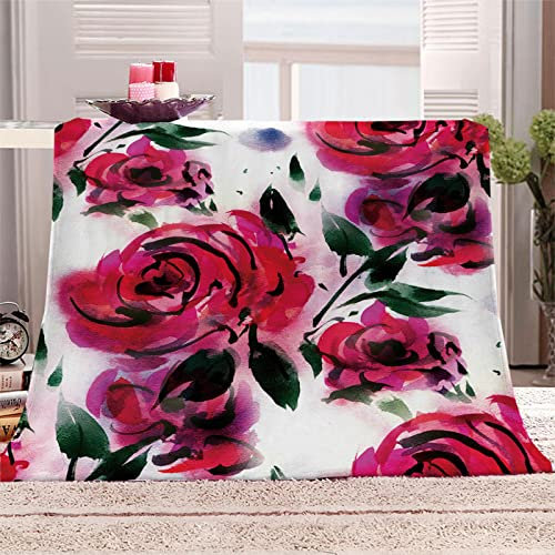 PLEETS Kuscheldecke Flauschige Decke 150 x 200cm Bemalte Rosen Super Weich Fleecedecke auch als Wohndecke, Tagesdecke, Sofadecke & Wohnzimmer geeignet, Überwurf Decke Sofa & Couch