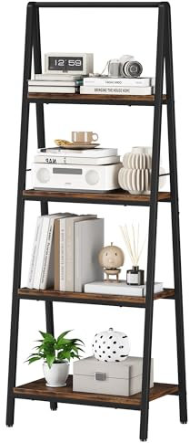 YIJIALEA Scaffale a scala, libreria a 4 ripiani, rustica e in legno, scaffale a scala industriale, per casa, ufficio, camera da letto, bagno o cucina