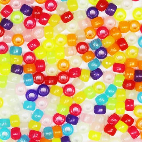 VOOMOLOVE 1000 Stück leuchtende Multi-Mix-Pony-Perlen, Armbandperlen, Perlen für Haarzöpfe, zum Basteln, Kunststoffperlen, Haar für Zöpfe, 6 x 9 mm, leuchtende Multi-Mix