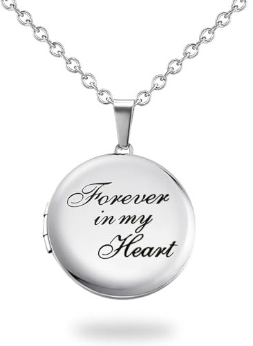 PHOCKSIN Forever In My Heart Locket Necklace For Women Round Locket Necklace That Holds Pictures Silver Lockets For Girls