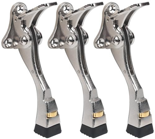 3 Packs Heavy Duty Kickdown Door Stopper, One Touch Adjustable Kickdown Door Stop for Heavy Doors, 4 in Metal Door Kickstand with Rubber Tip & Wall Protectors for Wide Doors