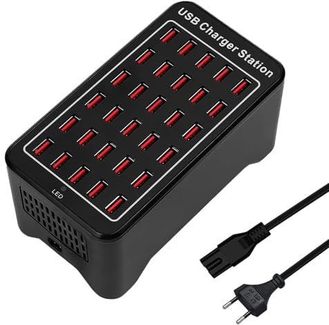 Cargador USB de 30 Puertos, 150W/30A Cargador Inteligente USB, Concentrador de Carga de sobremesa 30 en 1, Estación de Carga multipuertos para Samsung/iPhone/iPad/Google Pixel/Tablets