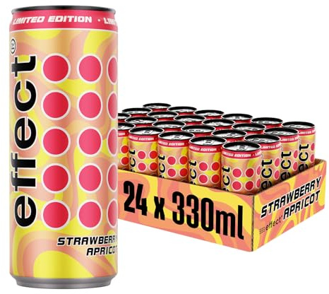 effect Energy Drink STRAWBERRY APRICOT - Tray mit 24 Dosen, 24x0,33l | Koffeinhaltiges Erfrischungsgetränk mit B-Vitaminen, vegan, süß-fruchtiger Erdbeer-Aprikosen Geschmack im 24er Tray, Einweg