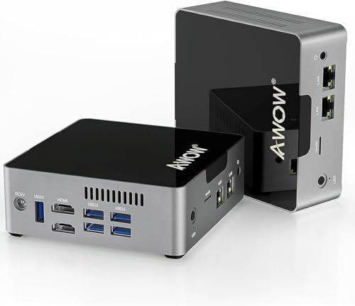 AWOW Mini-PC, Desktop-Computer, Celeron N3450, Wi-10, 6 GB DDR4, 128 GB SSD/Burst-Frequenz 2,2 GHz/Dual-LAN/2,4 G+5 G Dualband-WLAN/4K/Bluetooth/HDMI/5 USB3.0-Anschlüsse, Micro-PC
