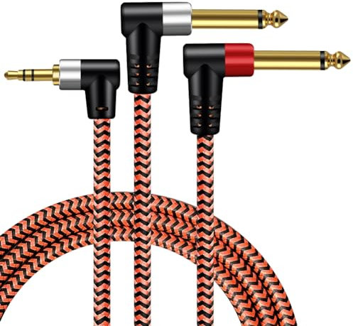 BMZFYBS 3.5mm to 6.35mm Cable,Youii 3.5mm 1/8 TRS to Dual 6.35mm 1/4 TS Mono Right Angle Stereo Y-Cable Splitter Cord Compatible for iPhone, iPod, CD Players,Home Stereo Systems. (3m)